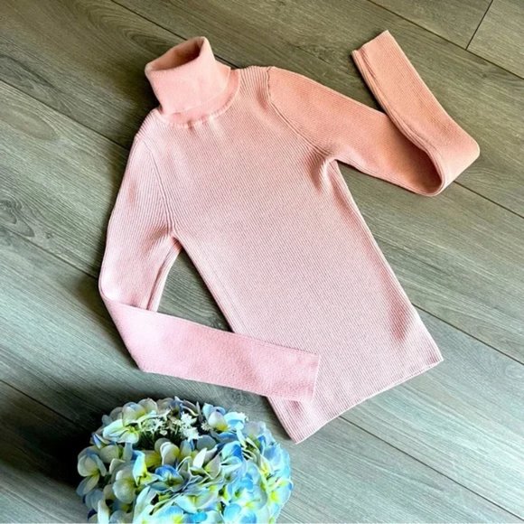Express Blush Pink Turtleneck Ribbed Sweater - Picture 1 of 5